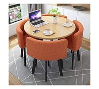 Ensemble table et chaises de salon moderne pour cuisine, bureau, petite table ronde de 80 cm, pour balcon, café, style décontracté, table de réception, 1 table en bois et 4 draps en coton (orange)
