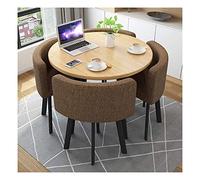 Ensemble table et chaises de salon moderne pour cuisine, bureau, petite table ronde de 80 cm, table de balcon, café, style décontracté, table de réception, 1 table en bois et 4 draps en coton (marron)
