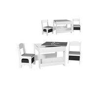 HOMCOM Ensemble 3 pièces Table et 2 chaises pour Enfant avec Plateau Table réversible Tableau Noir, Panier de Rangement, étagères Gris
