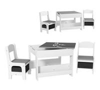 Ensemble table et chaises enfant - 3 pcs - plateau table réversible tableau noir - rangements - étagère - blanc gris G
