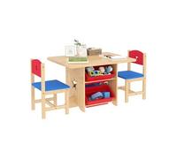 AIYAPLAY Table Enfant avec 2 chaises, Ensemble Table et chaises Enfants 3 pièces en Bois, avec 4 bacs de Rangement, Motifs étoilés, pour Enfants de 3 à 7 Ans, Bois Naturel