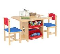 AIYAPLAY Table Enfant avec 2 chaises, Ensemble Table et chaises Enfants 3 pièces en Bois, avec 4 bacs de Rangement, Motifs étoilés, pour Enfants de 3 à 7 Ans, Bois Naturel