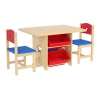 AIYAPLAY Table enfant 3 pièces en bois naturel avec 2 chaises, 4 bacs, motifs étoilés 3 à 7 ans