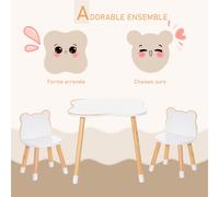 HomCom – Ensemble table et chaises enfant – Design scandinave motif ourson – Bois pin/MDF – Blanc