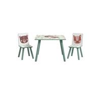 Ensemble table et chaises enfant design animaux de la forêt - table carrée + 2 chaises - bois pin MDF vert