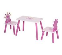 HomCom – Ensemble table et 2 chaises enfant 3 pièces, pieds bois massif, motif couronne, rose