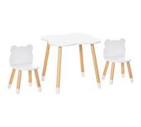 Ensemble table et chaises enfant design scandinave motif ourson bois pin MDF blanc Blanc G