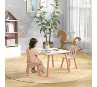 Ensemble table et chaises enfant motif renards lapin rose