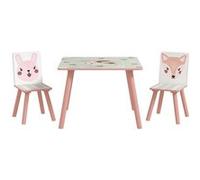 ZONEKIZ Table et 2 chaises pour Enfants 3-8 Ans Ensemble 3 pièces Motif Animaux pour Chambre à Coucher Salle de Jeux Pieds en Bois Massif Rose