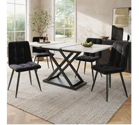Ensemble table et chaises extensibles cinq pièces plateau en marbre blanc avec quatre chaises convient pour les salles à manger