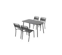 CONCEPT USINE | Ensemble Salon de Jardin 4/6 Places | Design Métal BERGAME Gris | Table Repas Rectangle + 4 Chaises Empilables | Structure Robuste Acier + Epoxy | Patio, Terrasse, Balcon
