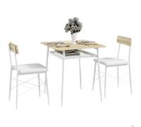 HOMCOM Ensemble Table et chaises, Table de Cuisine avec 2 chaises encastrables, Structure en Acier, pour Cuisine Salon Maison, Blanc et chêne