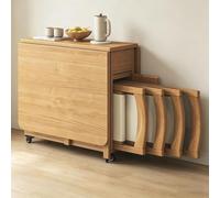 Ensemble table et chaises pliantes, 4 chaises, bois, gain de place, cuisine | Salle à manger, salon, extensible, abattants amovibles, tiroirs de rangement, roulettes, montage facile, 6-8 personnes