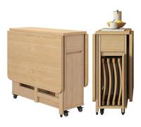 Ensemble Table et chaises Pliantes Extensibles en Bois Massif avec abattants rabattables Gain de Place idéal pour la Cuisine Le Salon ou Un Restaurant,4 Chairs,1.3m