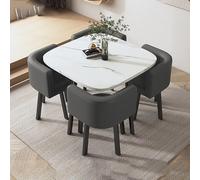 Ensemble table et chaises pour 4 personnes, bureau carré pour réception et négociations, comprenant 1 table et 4 chaises, pour salon ou cuisine.