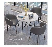 Ensemble table et chaises pour bureau, hôtel, réception, salon, café, vente, bureau, salon avec pieds en métal, 4 chaises en cuir vintage de 80 cm, table ronde en marbre pour salon, cuisine (gris