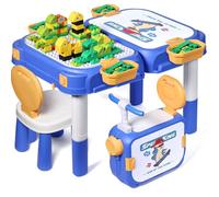 Ensemble Table et chaises pour Enfants à partir de 3 Ans avec 90 Grands Blocs de Construction compatibles, Table de Jeu pour