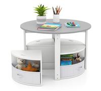 Ensemble Table et Chaises pour Enfants - COSTWAY - 4 Tabourets - 4 Tiroirs en Tissu pour Activités, Jeux, Art, Lecture Gris