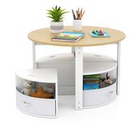 Ensemble Table et Chaises pour Enfants - COSTWAY - 4 Tabourets - 4 Tiroirs en Tissu pour Activités, Jeux, Art, Lecture Naturel