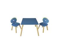 HIPPOLYTE - Ensemble Table et Chaises pour Enfants Décor Dinosaure Bleu