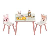 Ensemble table et chaises pour enfants - ZONEKIZ - motif animaux - pour chambre à coucher salle de jeux - pieds en bois - rose