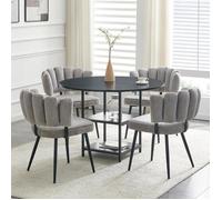Ensemble table et chaises ronde de 107 cm de diamètre avec dossier en forme de fleur, Table à manger avec 4 chaises grises