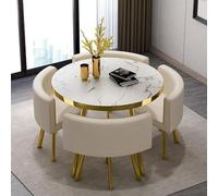 Ensemble table et chaises rondes (80 x 75 cm) avec 4 chaises, gain de place | Ensemble table à manger ronde avec quatre chaises, design compact de 80x75cm, polyvalent pour les repas et les conférences.
