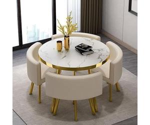 Ensemble table et chaises rondes (80 x 75 cm) avec 4 chaises, gain de place | Ensemble table à manger ronde avec quatre chaises, design compact de 80x75cm, polyvalent pour les repas et les conférences.