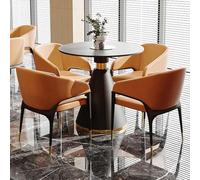 Ensemble table et chaises rondes compactes, idéales pour les réunions, les conférences, les réceptions et les négociations. Table ronde en ardoise avec chaises à dossier en polyuréthane, gain de place