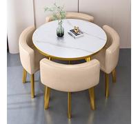 Ensemble table et chaises rondes en bois, solution compacte pour salle à manger et conférence pour bureau ou maison