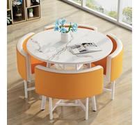 Ensemble table et chaises rondes en cuir pour économiser de l'espace - 1 table et 4 chaises - Pour cuisine, salle à manger, salon, bureau