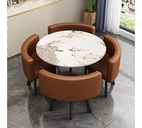 Ensemble table et chaises rondes modernes 4 places, table basse et chaises assorties gris/marron pour balcon, salon, cuisine, bureau ou coin détente