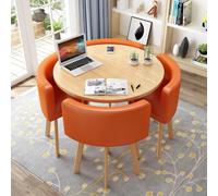 Ensemble table et chaises rondes pour 4 personnes (80 cm), table de salle à manger moderne avec structure métallique robuste et peu encombrante, chaises en PU, ensemble table basse pour bureau ou appa