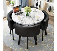 Ensemble table et chaises rondes pour 4 personnes (80 cm), table de salle à manger moderne avec structure métallique robuste et peu encombrante, chaises en PU, ensemble table basse pour bureau ou appa