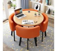 Ensemble table et chaises rondes pour 4 personnes (80 cm), table de salle à manger moderne avec structure métallique robuste et peu encombrante, chaises en PU, ensemble table basse pour bureau ou appa