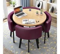Ensemble table et chaises rondes pour 4 personnes (80 cm), table de salle à manger moderne avec structure métallique robuste et peu encombrante, chaises en PU, ensemble table basse pour bureau ou appa