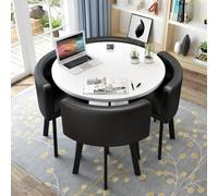 Ensemble table et chaises rondes pour 4 personnes (80 cm), table de salle à manger moderne avec structure métallique robuste et peu encombrante, chaises en PU, ensemble table basse pour bureau ou appa