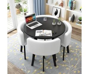 Ensemble table et chaises rondes pour 4 personnes (80 cm), table de salle à manger moderne avec structure métallique robuste et peu encombrante, chaises en PU, ensemble table basse pour bureau ou appa