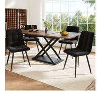 Ensemble Table et Chaises Salle a Manger 160 x 80 x 75 cm, Table a Manger avec 4 Chaises en Velours Noir, Table à Rallonges
