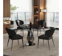 Ensemble Table Et Chaises Salle à Manger NéGociation d'affaires Moderne 60/70/80 Cm Ensemble Table Et Chaises en Dalle Roche Base Polygonale Convient aux Salles RéUnion Black + Black 70cm