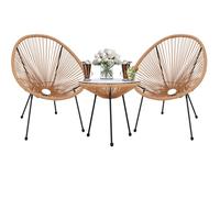 Ensemble table et chaises - Springos® - Acapulco - 2 chaises - Table en verre - Résistant aux intempéries