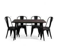 Ensemble Table et Chaises Style Industriel Métal Noir Mat et Bois Naturel Foncé 120x80cm - Design Factory