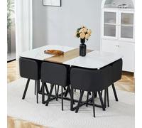 Ensemble Table Et Chaises Table À Manger MDF Cadre Métal Pour 4 À 6 Personnes Rangement Sous Table Gain De Place Cuisine Salle À Manger Salon Appartement Studio Bureau Montage Facile Set Repas