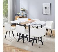 Ensemble Table Et Chaises Table À Manger MDF Cadre Métal Pour 4 À 6 Personnes Rangement Sous Table Gain De Place Cuisine Salle À Manger Salon Appartement Studio Bureau Montage Facile Set Repas