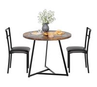Ensemble table et chaises - table ronde avec Lot de 2 chaises 80x80x76cm- Structure robuste - Marron