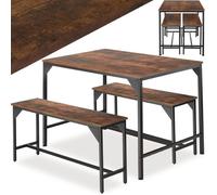 Ensemble table et chaises - TECTAKE - Ensemble de dîner BOLTON avec 2 bancs résistants au style industriel et 1 table - Bois foncé