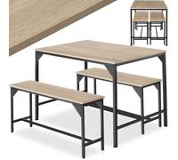 Ensemble table et chaises - TECTAKE - Ensemble de dîner BOLTON avec 2 bancs résistants au style industriel et 1 table - Bois clair