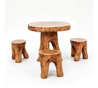 Ensemble table et tabourets rustiques en forme de souche d'arbre - Ensemble de bistrot d'extérieur en résine et bois résistant aux intempéries pour jardin, balcon, terrasse (1 table + 5 chaises)