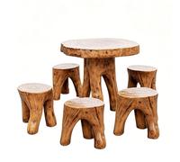 Ensemble table et tabourets rustiques en forme de souche d'arbre - Ensemble de bistrot d'extérieur en résine et bois résistant aux intempéries pour jardin, balcon, terrasse (1 table + 5 chaises)