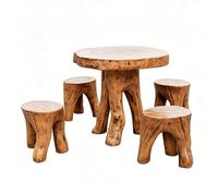 Ensemble table et tabourets rustiques en forme de souche d'arbre - Ensemble de bistrot d'extérieur en résine et bois résistant aux intempéries pour jardin, balcon, terrasse (1 table + 5 chaises)